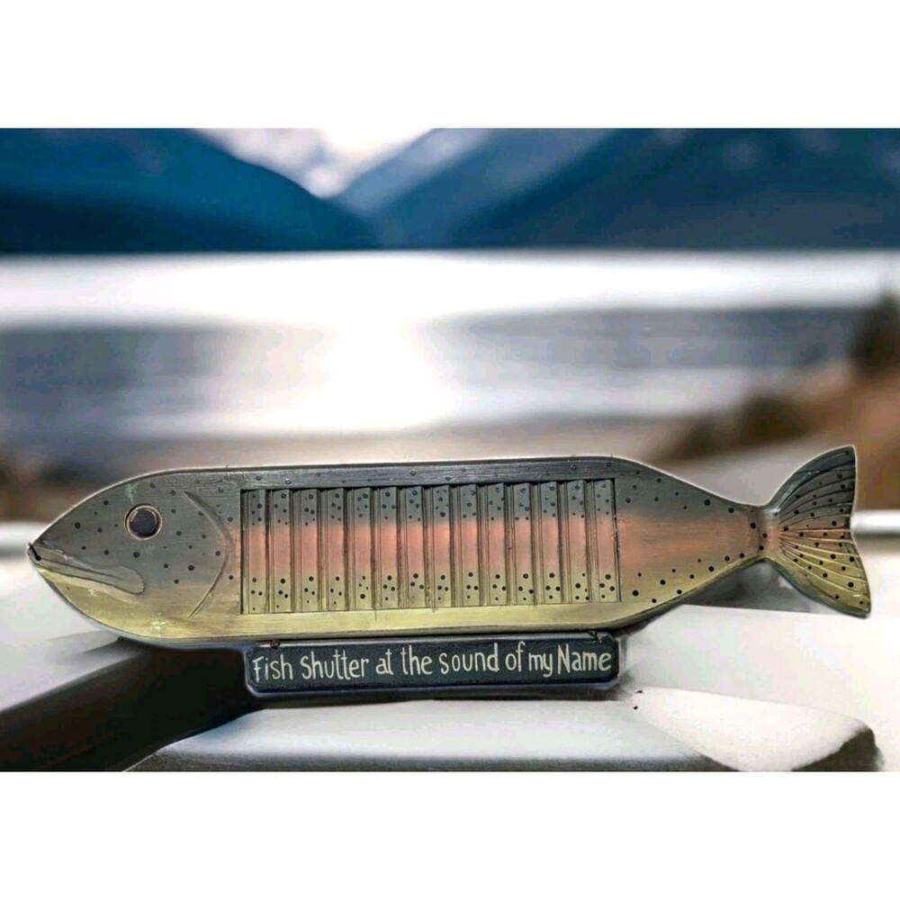 Fish Shutter at the Sound of My Name Rainbow Trout Fish Plaque 19 x 9 inches NEW
